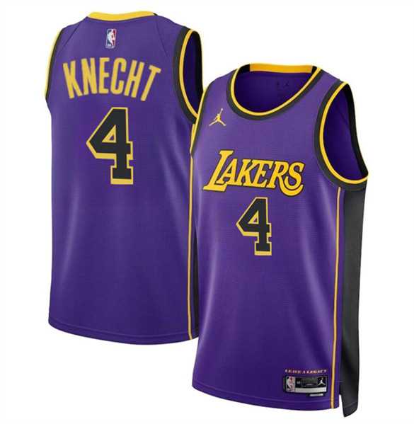 Mens Los Angeles Lakers #4 Dalton Knecht Purple 2024 Draft Statement Edition Stitched Basketball Jersey Dzhi